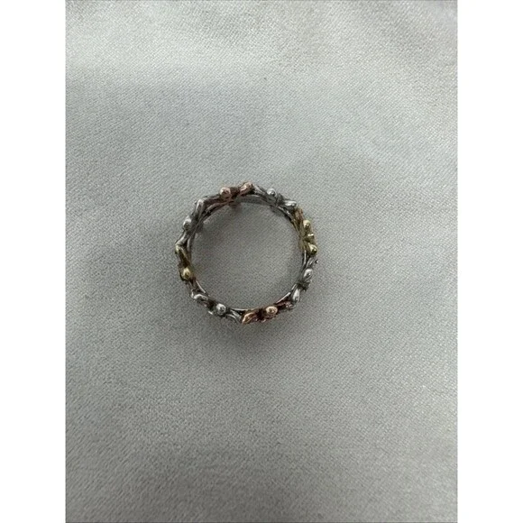 Diamonique Sterling Silver Clad Floral Eternity Band Ring Size 9 Flower Band - Picture 4 of 7